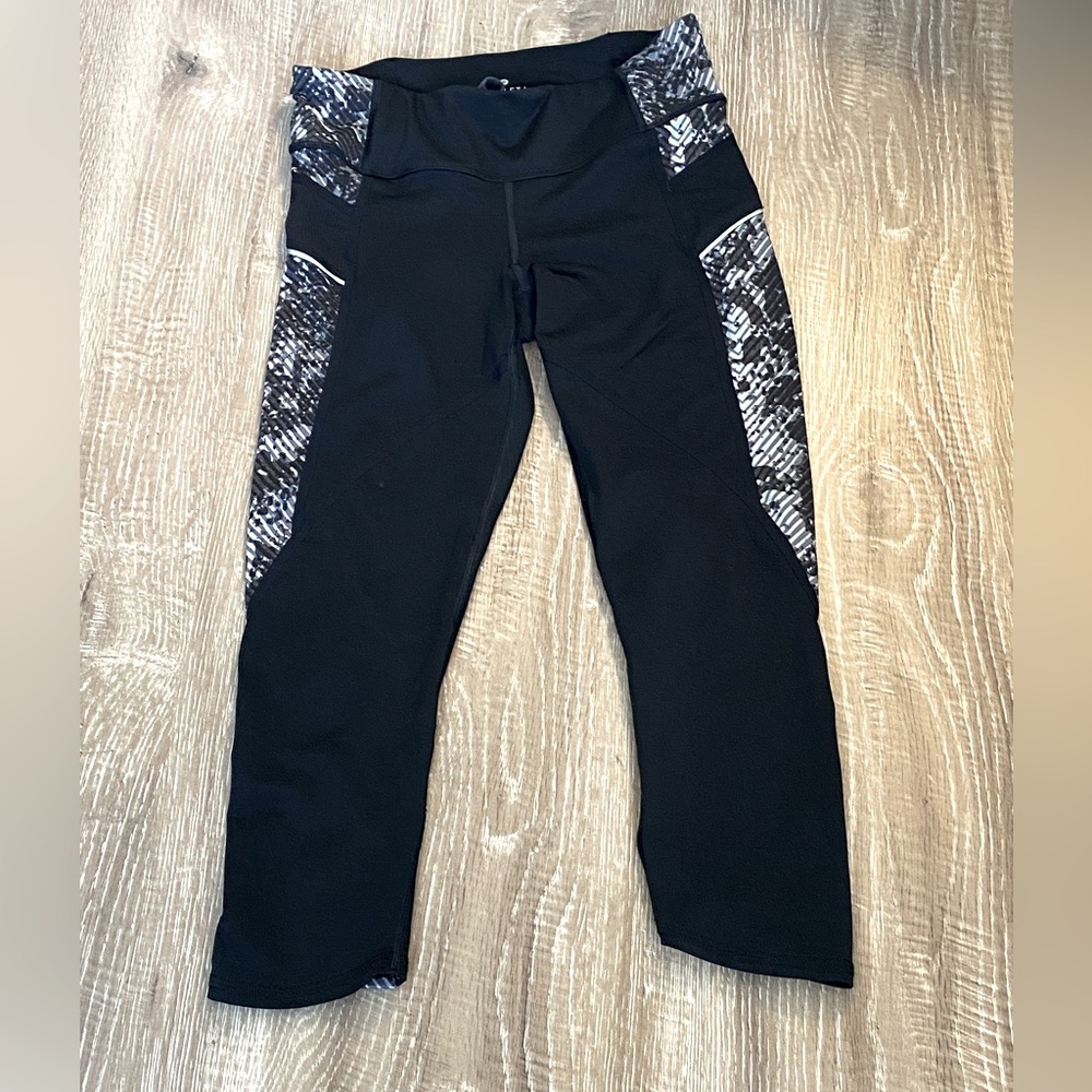 Athleta black with black and white print capris workout leggings.